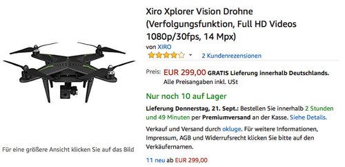 Xiro Xplorer Vision Drohne (Verfolgungsfunktion, Full HD Videos 1080p/30fps, 14 Mpx) - jetzt 29% billiger Xiro Xplorer Vision Drohne (Verfolgungsfunktion, Full HD Videos 1080p/30fps, 14 Mpx) - jetzt 29% billiger