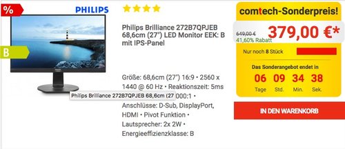 Philips 272B7QPJEB/00 68 cm (27 Zoll) Monitor  - jetzt 16% billiger