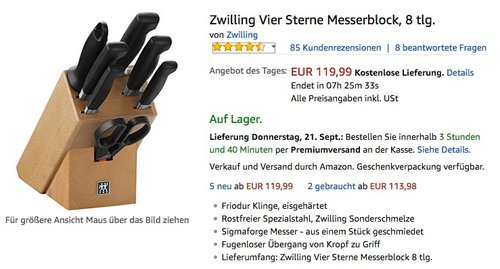 Zwilling Vier Sterne Messerblock, 8 tlg. - jetzt 33% billiger Zwilling Vier Sterne Messerblock, 8 tlg. - jetzt 33% billiger