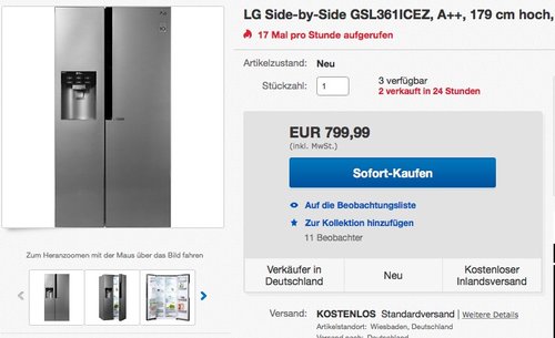 LG Electronics GSL 361 ICEZ Side by Side - jetzt 18% billiger