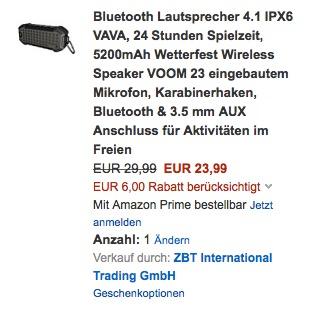 Bluetooth Lautsprecher 4.1 IPX6 VAVA, 24 Stunden Spielzeit, 5200mAh Wetterfest  - jetzt 20% billiger Bluetooth Lautsprecher 4.1 IPX6 VAVA, 24 Stunden Spielzeit, 5200mAh Wetterfest  - jetzt 20% billiger