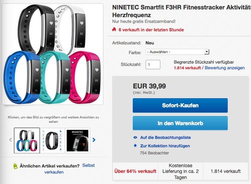 NINETEC Smartfit F3HR Fitnesstracker - jetzt 20% billiger