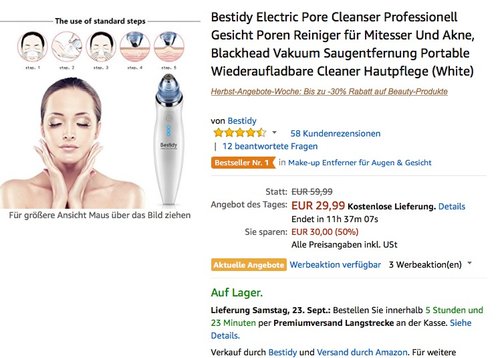 Bestidy Electric Pore Cleanser Professionell Gesicht Poren Reiniger für Mitesser Und Akne - jetzt 31% billiger Bestidy Electric Pore Cleanser Professionell Gesicht Poren Reiniger für Mitesser Und Akne - jetzt 31% billiger