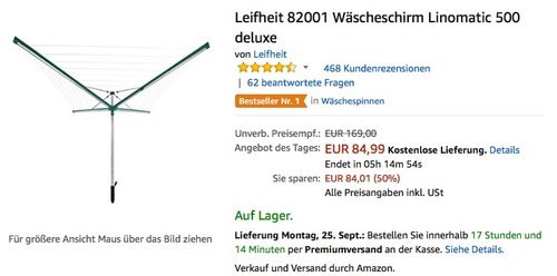 Leifheit 82001 Wäscheschirm Linomatic 500 deluxe - jetzt 17% billiger Leifheit 82001 Wäscheschirm Linomatic 500 deluxe - jetzt 17% billiger