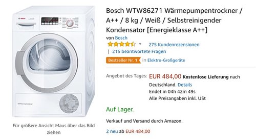 Bosch WTW86271 Wärmepumpentrockner - jetzt 6% billiger Bosch WTW86271 Wärmepumpentrockner - jetzt 6% billiger
