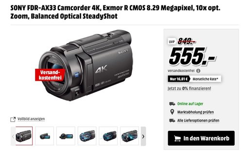 Sony FDR-AX33 4K Camcorder - jetzt 8% billiger