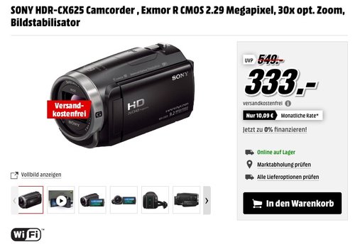 SONY HDR-CX625 Camcorder - jetzt 12% billiger