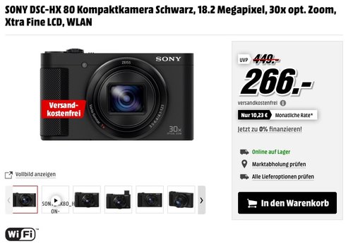 SONY DSC-HX80 Kompaktkamera, 18.2 Megapixel, 30x opt. Zoom - jetzt 22% billiger SONY DSC-HX80 Kompaktkamera, 18.2 Megapixel, 30x opt. Zoom - jetzt 22% billiger