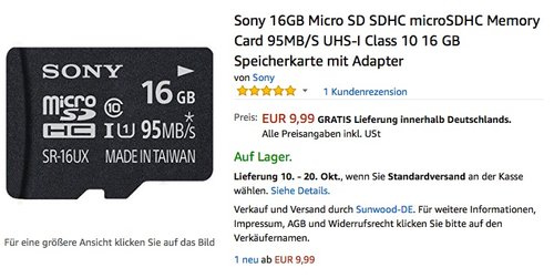 Sony 16GB Micro SD SDHC microSDHC Memory Card 95MB/S UHS-I Class 10 16 GB Speicherkarte mit Adapter - jetzt 33% billiger Sony 16GB Micro SD SDHC microSDHC Memory Card 95MB/S UHS-I Class 10 16 GB Speicherkarte mit Adapter - jetzt 33% billiger