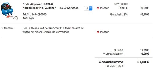 Güde Kompressor AIRPOWER 190/08/6 - jetzt 19% billiger