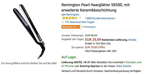 Remington Pearl Haarglätter S9500, mit erweiterte Keramikbeschichtung - jetzt 14% billiger