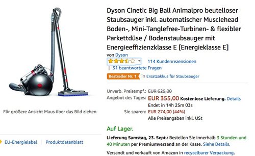 Dyson Cinetic Big Ball Animalpro beutelloser Staubsauger - jetzt 15% billiger Dyson Cinetic Big Ball Animalpro beutelloser Staubsauger - jetzt 15% billiger