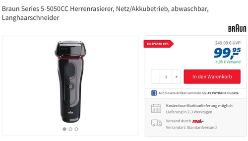 Braun Series 5 Elektrischer Rasierer 5050cc - jetzt 19% billiger Braun Series 5 Elektrischer Rasierer 5050cc - jetzt 19% billiger