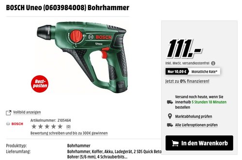 Bosch DIY Akku-Bohrhammer Uneo - jetzt 22% billiger Bosch DIY Akku-Bohrhammer Uneo - jetzt 22% billiger