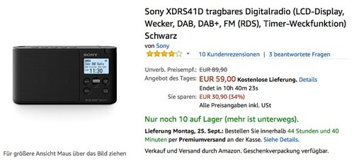 Sony XDRS41D tragbares Digitalradio Schwarz - jetzt 26% billiger
