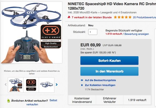 NINETEC Spaceship9 RC Drohne Video Foto und HD Kamera - jetzt 22% billiger NINETEC Spaceship9 RC Drohne Video Foto und HD Kamera - jetzt 22% billiger