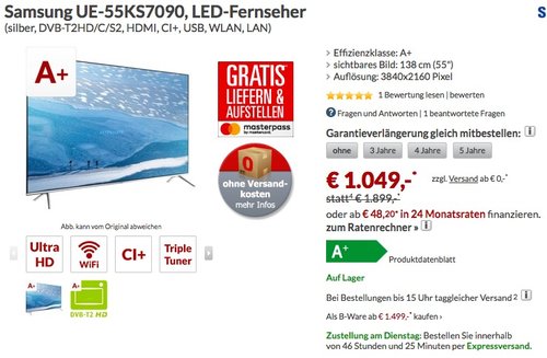 Samsung UE55KS7090 138 cm ( (55 Zoll Display) - jetzt 22% billiger Samsung UE55KS7090 138 cm ( (55 Zoll Display) - jetzt 22% billiger