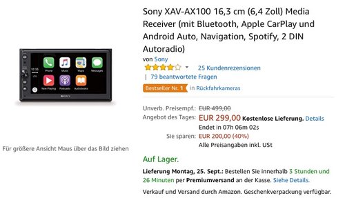 Sony XAV-AX100 16,3 cm (6,4 Zoll) Media Receiver - jetzt 16% billiger