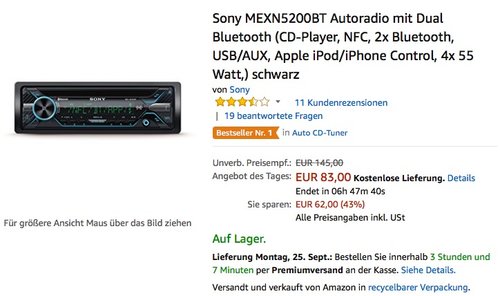 Sony MEXN5200BT Autoradio mit Dual Bluetooth - jetzt 21% billiger