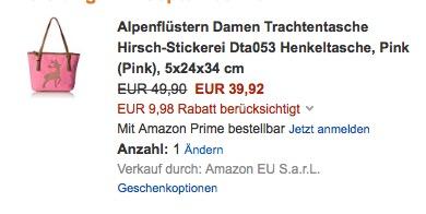 Alpenflüstern Damen Trachtentasche Hirsch-Stickerei Dta053 Henkeltasche - jetzt 20% billiger