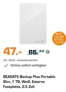 SEAGATE Backup Plus Portable Slim, 1 TB, Weiß, Externe Festplatte, 2.5 Zoll - jetzt 29% billiger