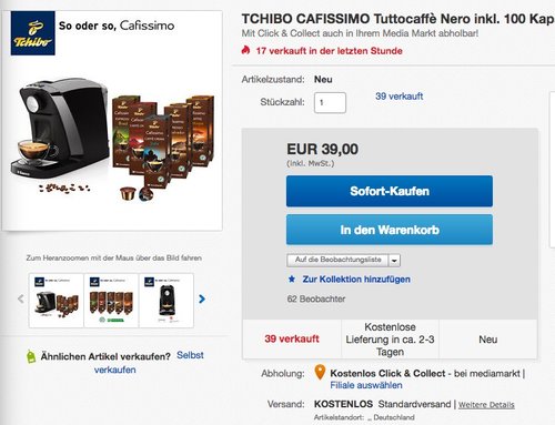 Tchibo Saeco Cafissimo Tuttocaffé Kapselmaschine - jetzt 28% billiger