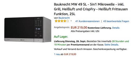 Bauknecht MW 49 SL - 5in1 Mikrowelle - jetzt 4% billiger Bauknecht MW 49 SL - 5in1 Mikrowelle - jetzt 4% billiger