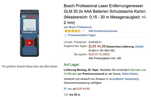 Bosch Professional Laser Entfernungsmesser GLM 30 - jetzt 15% billiger Bosch Professional Laser Entfernungsmesser GLM 30 - jetzt 15% billiger