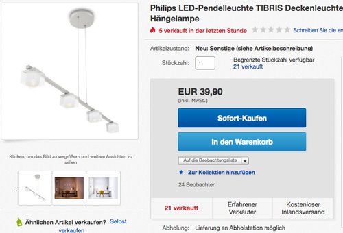 Philips Tibris LED-Pendelleuchte 4 x 400 lm - jetzt 53% billiger Philips Tibris LED-Pendelleuchte 4 x 400 lm - jetzt 53% billiger