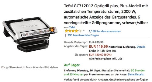 Tefal GC712D12 Optigrill plus - jetzt 10% billiger