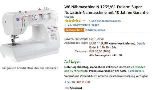 W6 Nähmaschine N 1235/61 Freiarm Super Nutzstich-Nähmaschine - jetzt 11% billiger W6 Nähmaschine N 1235/61 Freiarm Super Nutzstich-Nähmaschine - jetzt 11% billiger