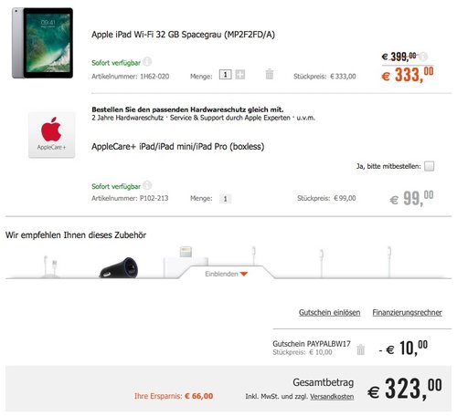 Apple iPad (2017) 32GB spacegrau - jetzt 10% billiger