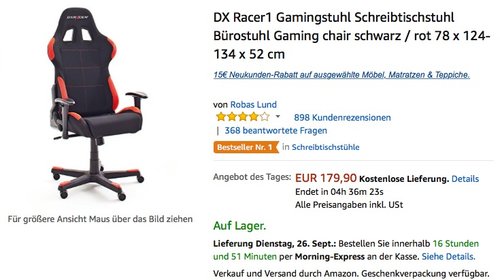 DX Racer1 Gamingstuhl Schreibtischstuhl Bürostuhl - jetzt 10% billiger DX Racer1 Gamingstuhl Schreibtischstuhl Bürostuhl - jetzt 10% billiger