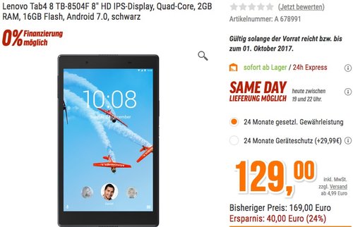 Lenovo Tab4 8 20,32 cm (8 Zoll HD IPS Touch) Tablet-PC - jetzt 21% billiger Lenovo Tab4 8 20,32 cm (8 Zoll HD IPS Touch) Tablet-PC - jetzt 21% billiger