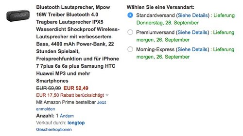 Mpow 16W Treiber Bluetooth 4.0 Tragbare Lautsprecher IPX5 Wasserdicht - jetzt 25% billiger