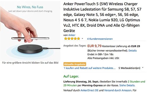 Anker PowerTouch 5 (5W) Wireless Charger Induktive Ladestation - jetzt 42% billiger