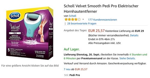Scholl Velvet Smooth Pedi Pro Elektrischer Hornhautentferner - jetzt 21% billiger Scholl Velvet Smooth Pedi Pro Elektrischer Hornhautentferner - jetzt 21% billiger