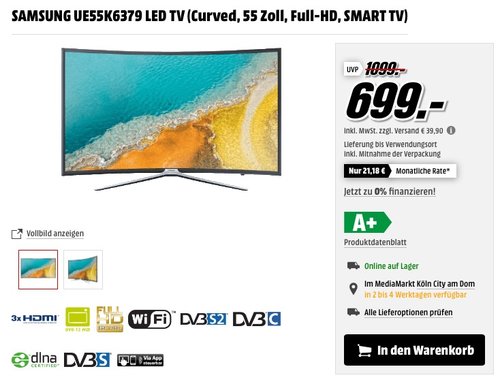 Samsung K6379 138 cm (55 Zoll) Curved Fernseher - jetzt 13% billiger