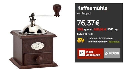 Peugeot 841-1 Kaffeemühle Nostalgie, 21 cm - jetzt 26% billiger