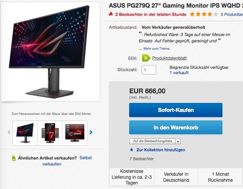 Asus ROG PG279Q 68,6 cm (27 Zoll) Monitor  - jetzt 16% billiger