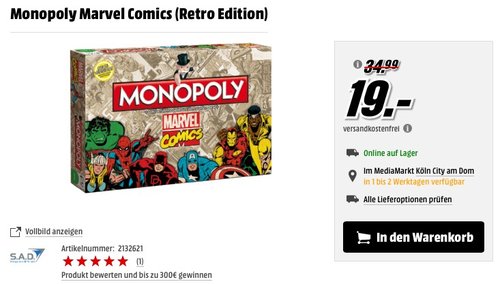 Monopoly Marvel Comics (Retro Edition) - jetzt 36% billiger Monopoly Marvel Comics (Retro Edition) - jetzt 36% billiger