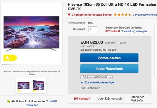 Hisense 163cm 65 Zoll Ultra HD 4K LED Fernseher Smart TV - jetzt 9% billiger Hisense 163cm 65 Zoll Ultra HD 4K LED Fernseher Smart TV - jetzt 9% billiger