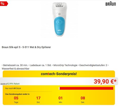 Braun Silk-épil 5 Wet & Dry Epilierer Blau - jetzt 20% billiger Braun Silk-épil 5 Wet & Dry Epilierer Blau - jetzt 20% billiger