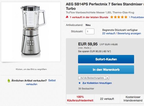 AEG PerfectMix 1,4 PS Hochleistungs-Standmixer - jetzt 14% billiger