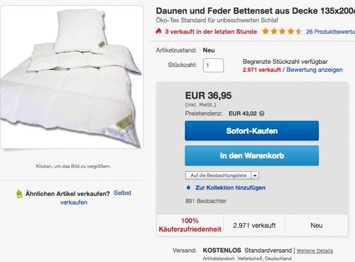 Daunen und Feder Bettenset aus Decke 135x200cm + 80x80cm Kissen - jetzt 26% billiger