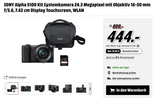 SONY Alpha 5100 Kit Systemkamera 24.3 Megapixel mit Objektiv 16-50 mm f/5.6, 7.62 cm Display Touchscreen - jetzt 11% billiger
