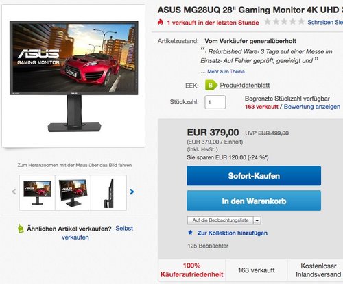Asus MG28UQ 71,12 cm (28 Zoll) Monitor  - jetzt 12% billiger