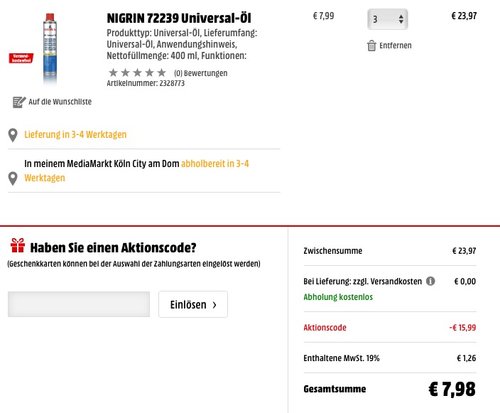 3er Pack NIGRIN 72239 Universal-Öl - jetzt 56% billiger