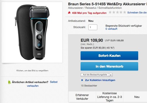 Braun Rasierer 5145s wet&dry - jetzt 21% billiger Braun Rasierer 5145s wet&dry - jetzt 21% billiger