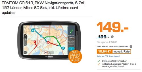 TOMTOM GO 610, PKW Navigationsgerät, 6 Zoll, 152 Länder, Micro-SD Slot, inkl. Lifetime card updates - jetzt 21% billiger